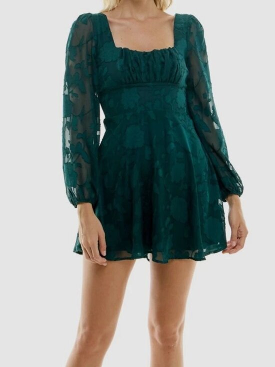 Crystal Doll Dresses & Skirts - Crystal Doll Hunter Green Jacquard Floral Fit & Flare Dress Size S NWOT